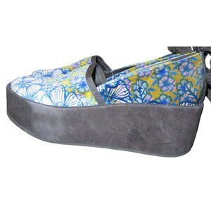 FURLA Capriccio Italian Leather Floral Platform Mule Flat Wedge ankle ties sz 38